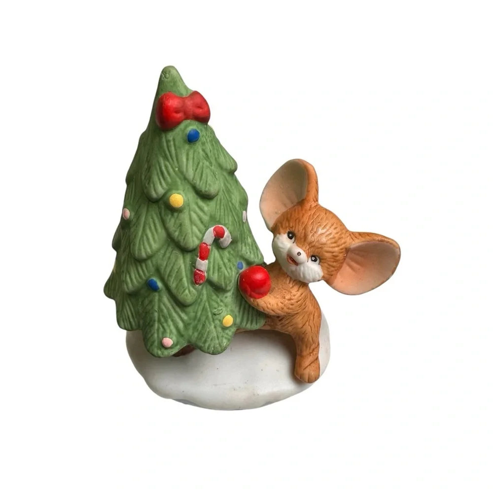 Vintage Homco 8905 2 Piece Christmas Snowman and Mouse Figures Set
